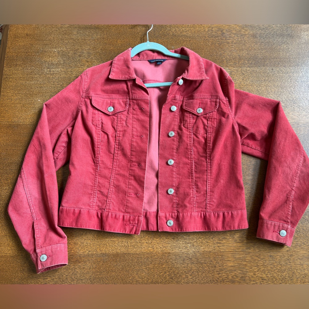 Vintage Lands End Women’s Corduroy Cropped Jacket - Dark Coral - Size 10-12